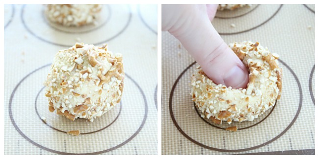 Salted Caramel Pretzel Thumbprint Cookies - Big Green House #pretzel #saltedcaramel #cookies #salt #caramel