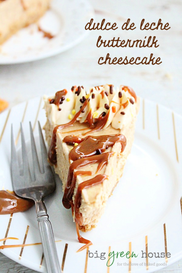 Dulce De Leche Buttermilk Cheesecake- Big Green House #dulcedeleche #cheesecake #caramel #buttermilk #dessert