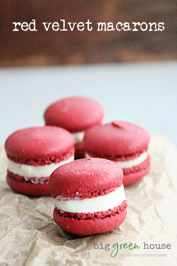 Red Velvet Macarons- Big Green House #redvelvet #macarons #cookies #dessert