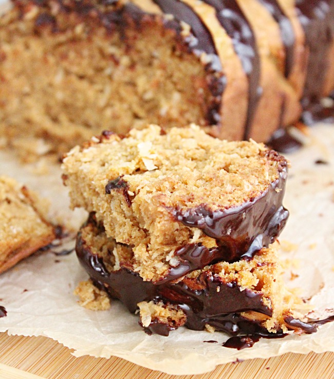 Coconut Quick Bread - Big Green House #coconut #quickbread #chocolate #glaze #bread