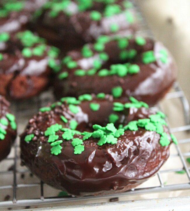 Baked Chocolate Doughnuts with Chocolate-Irish Creme Glaze - Big Green House #doughnuts #donuts #baked #chocolate #glaze #irishcreme