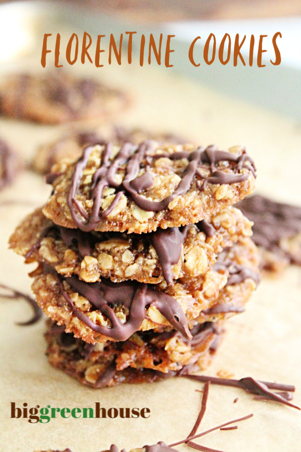 Florentine Cookies- Big Green House #cookies #dessert #abiggreenhouseblog #chocolate #oatmeal #florentines