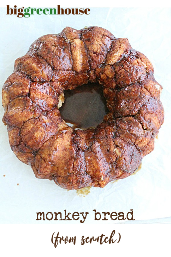 Monkey Bread from Scratch- Big Green House #monkey bread #bread #dessert #caramel #cinnamonsugar