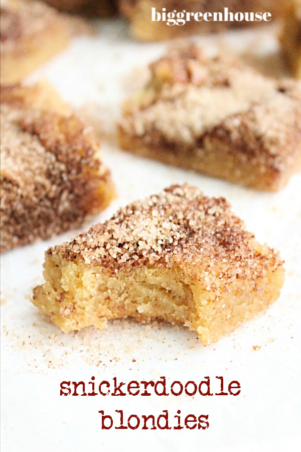 Snickerdoodle Blondies- Big Green House #snickerdoodle #blondies #cinnamonsugar #cinnamon #dessert