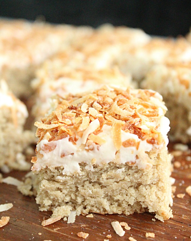 Coconut Snack Cake- Big Green House #cake #coconut #snackcake #dessert