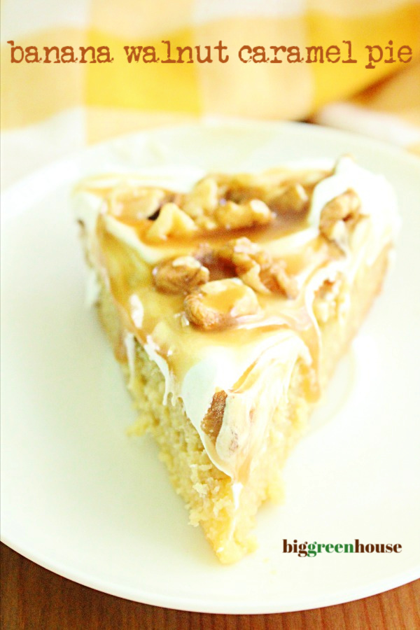 Banana Walnut Caramel Pie- Big Green House #pie #banana #caramel #walnut #dessert