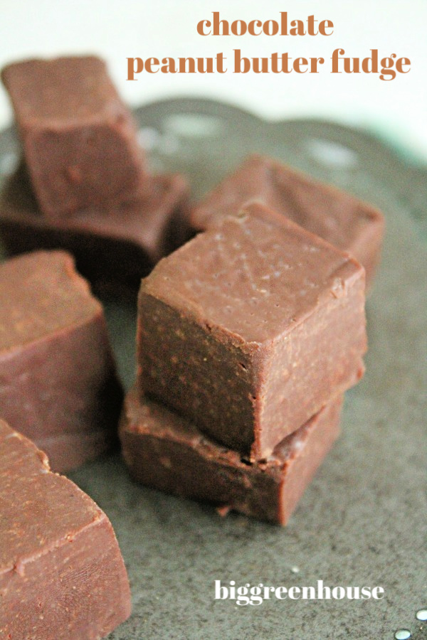 Chocolate Peanut Butter Fudge- Big Green House #biggreenhouseblog #peanutbutter #chocolate #fudge #nobakedessert