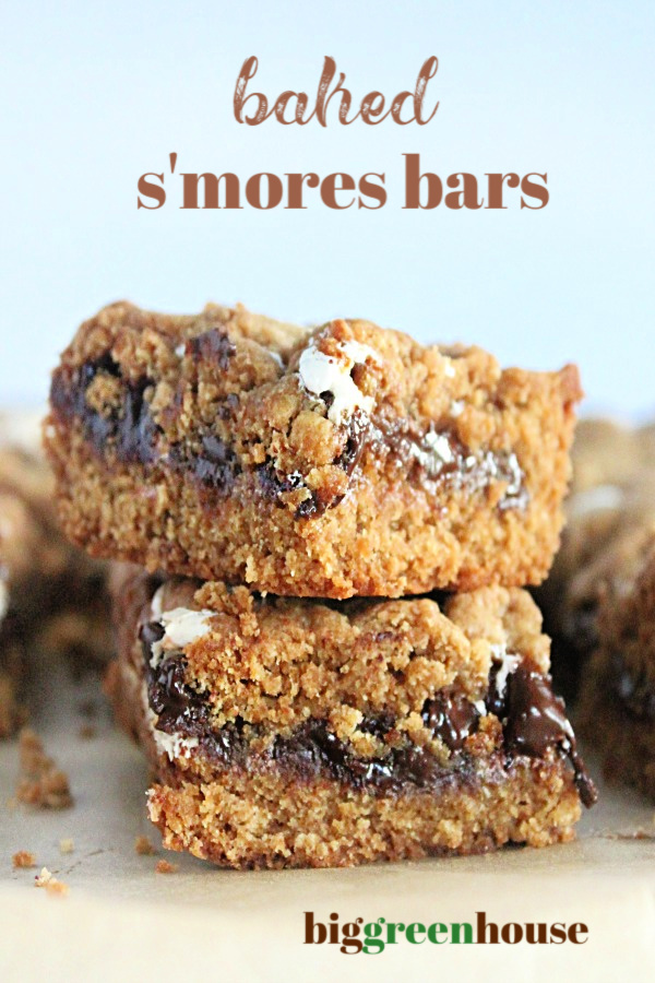 Baked S'mores Bars- Big Green House #biggreenhouseblog #bars #smores #dessert