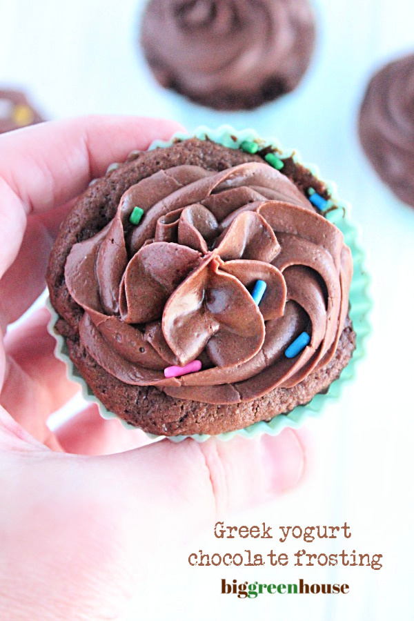 Greek Yogurt Chocolate Frosting- Big Green House #greekyogurt #frosting #chocolate #chocolatefrosting
