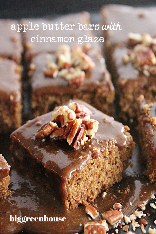 Apple Butter Bars with Cinnamon Glaze- Big Green House #biggreenhouseblog #applebutter #dessert #bars #fallbaking #cinnamonglaze