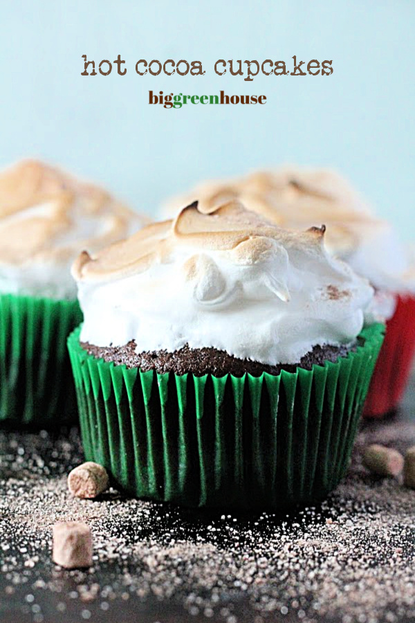 Hot Cocoa Cupcakes- Big Green House #cupcakes #hotcocoa #chocolate #dessert #baking