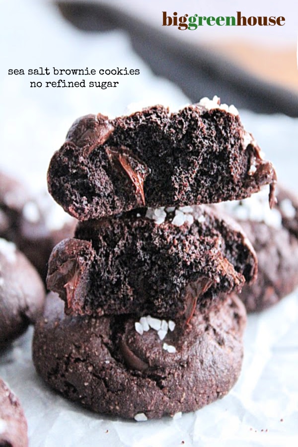 Sea Salt Brownie Cookies- Big Green House #biggreenhouseblog #cookies #seasalt #darkchocolate #dessert #norefinedsugar #almondflour