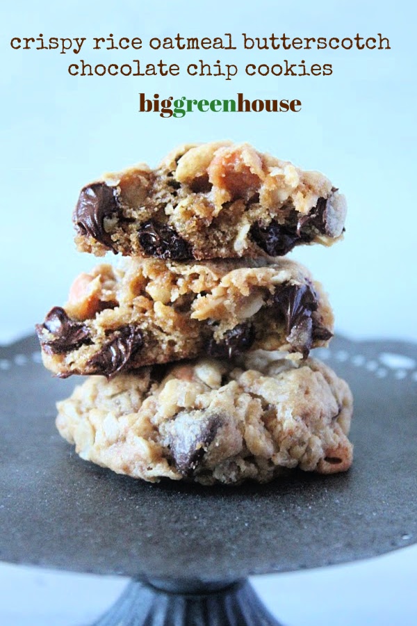 Crispy Rice Oatmeal Butterscotch Chocolate Chip Cookies- Big Green House #biggreenhouseblog #chocolatechip #oatmeal #crispyricecereal #cookies #butterscotch #dessert