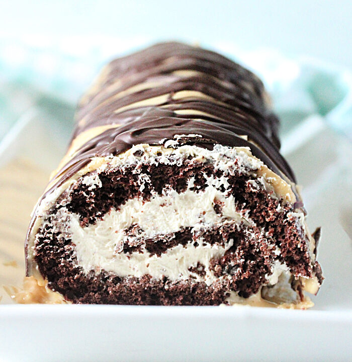 Chocolate Peanut Butter Roll Cake- Big Green House #biggreenhouseblog #rollcake #peanutbutter#chocolate #cake #dessert 