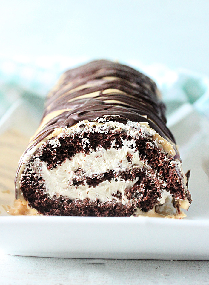 Chocolate Peanut Butter Roll Cake- Big Green House #biggreenhouseblog #rollcake #peanutbutter#chocolate #cake #dessert