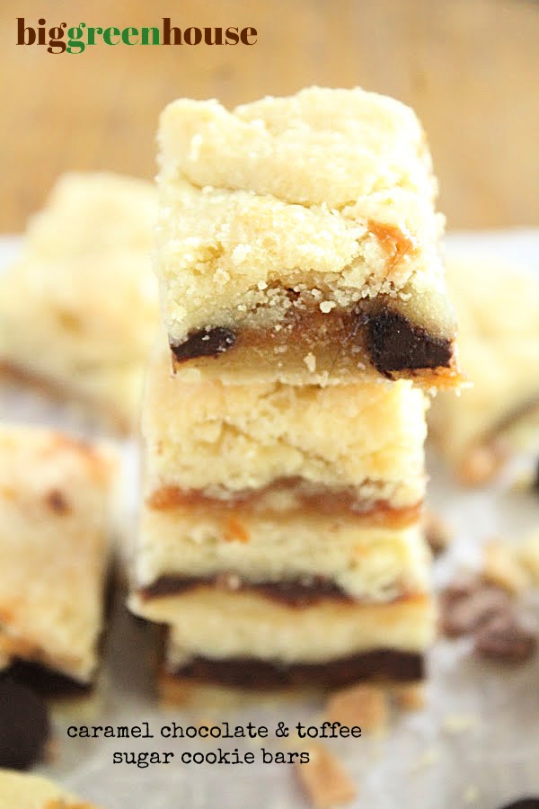Caramel Chocolate and Toffee Sugar Cookie Bars- Big Green House