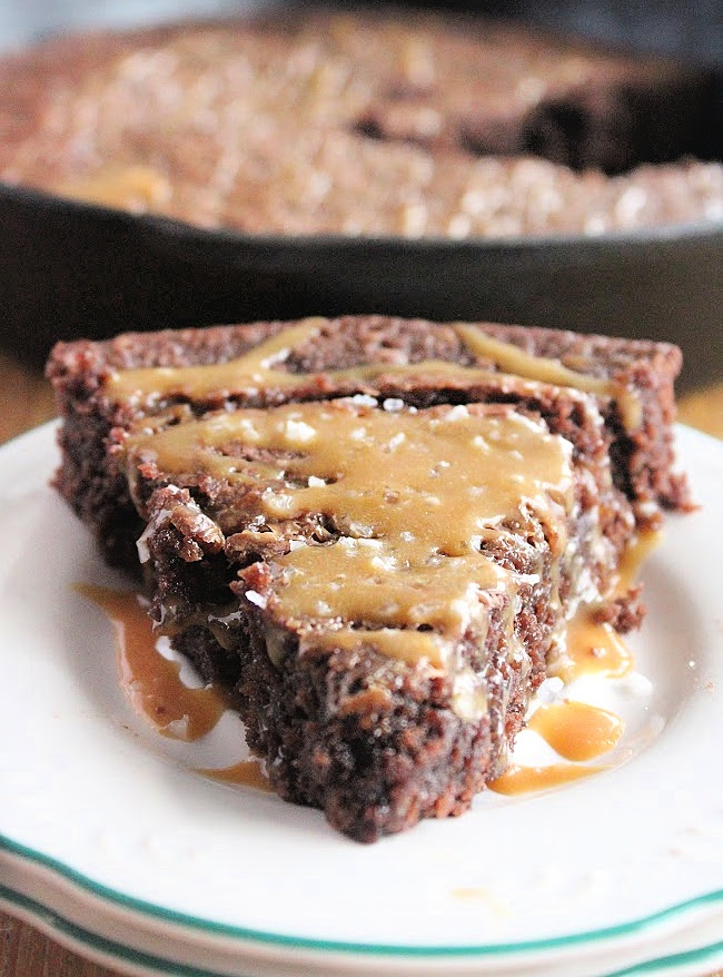 Shortcut Skillet Salted Caramel Brownies- Big Green House