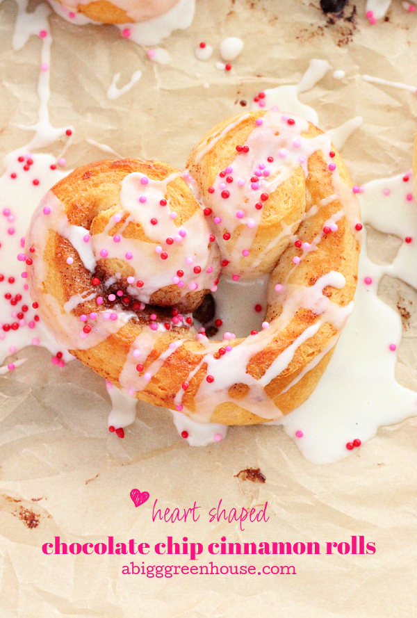 Heart Shaped Chocolate Chip Cinnamon Rolls - Big Green House