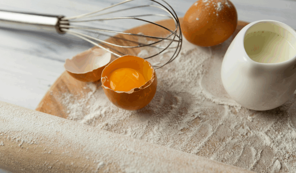 Pouring cold eggs with milk