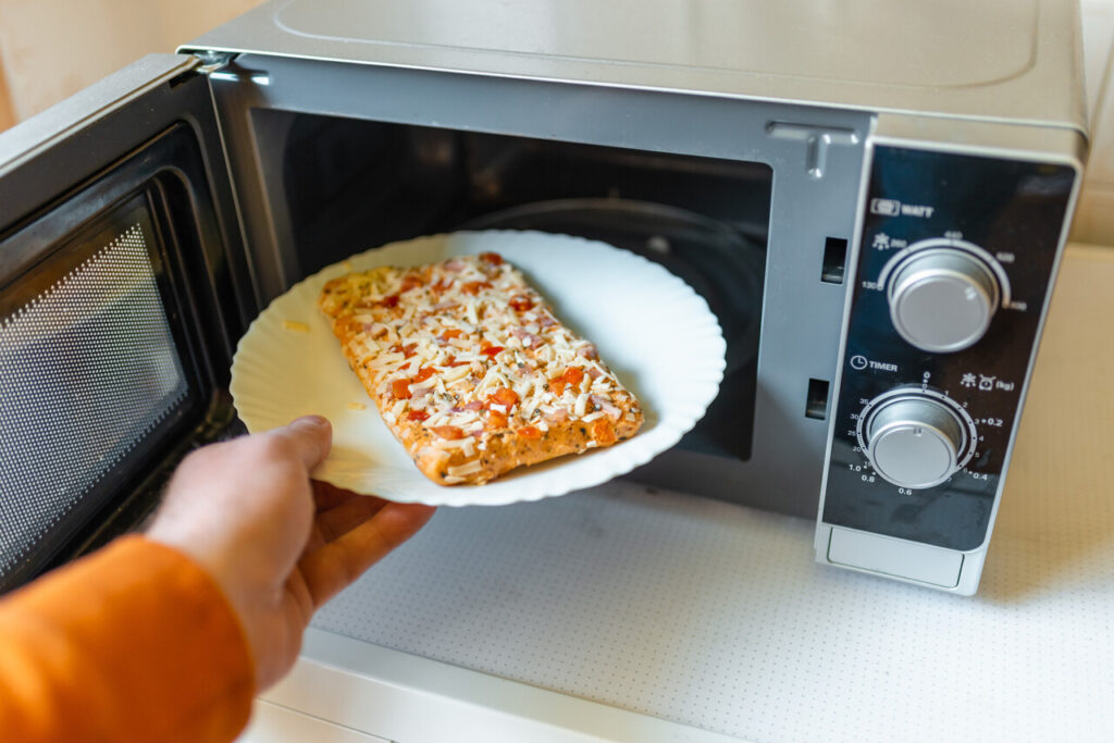 Pizza slice in oven