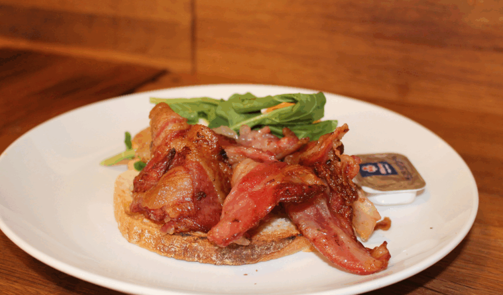 Almond Butter, Persimmon Slices, Honey, and Bacon