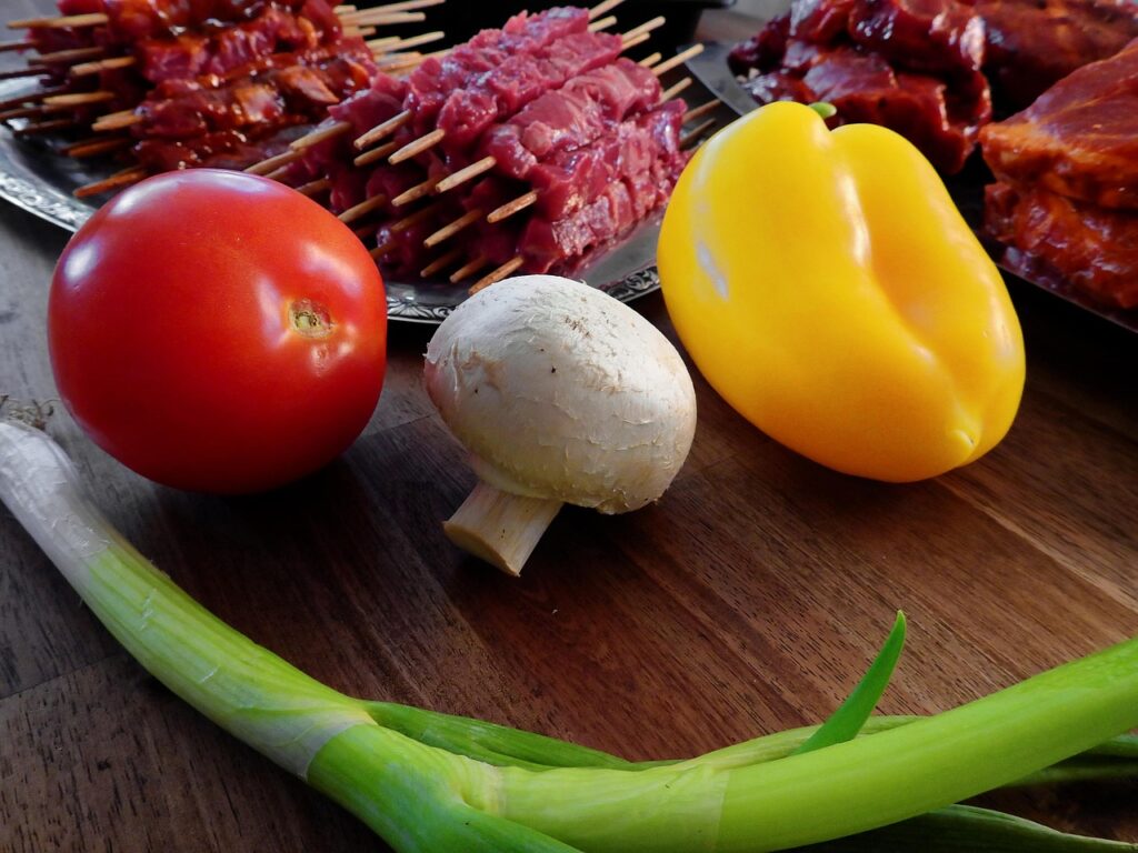 Vegetables and meat for marination