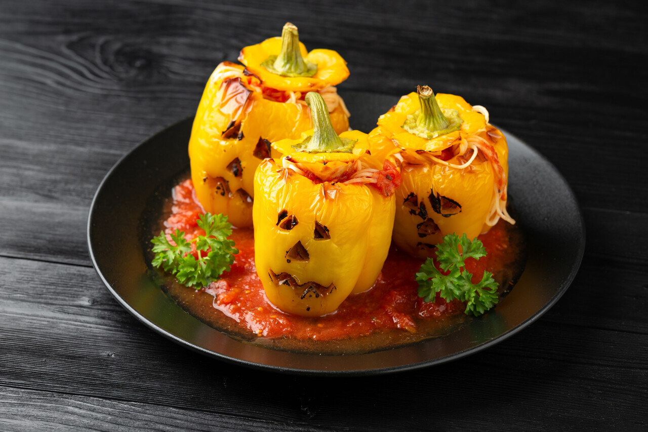 Jack-o-Lantern Stuffed Peppers