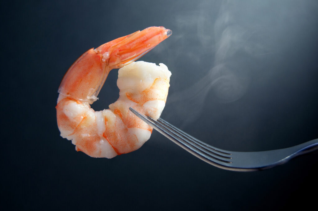 Hot prawn on a fork