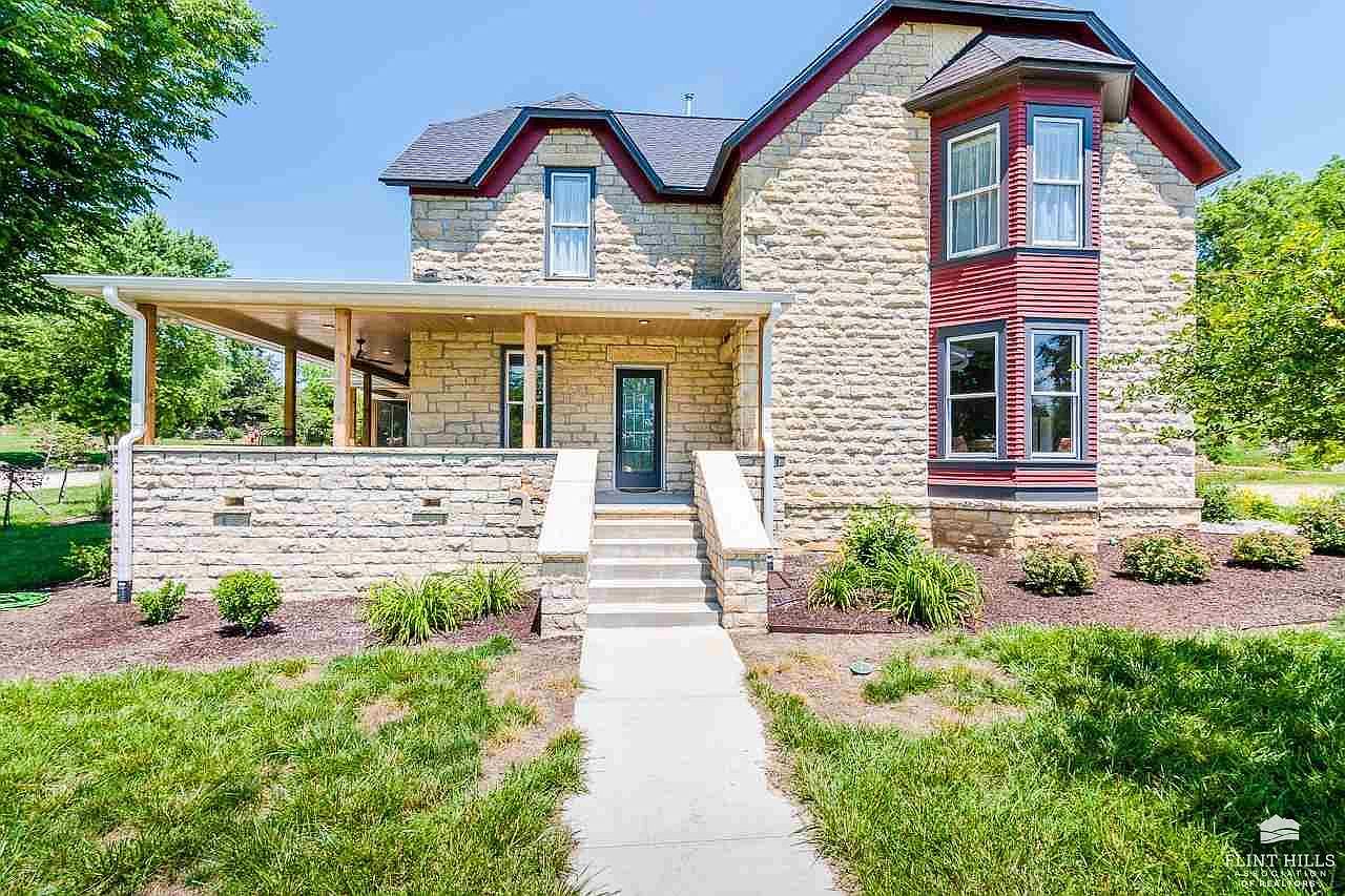 Timeless 1907 Limestone Country Home in Riley, Kansas With Stone Exterior, Sweeping Countryside Views, and Nearly 15 Acres