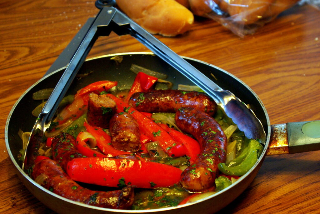 Classic Sausage and Peppers with Red Wine and Onions