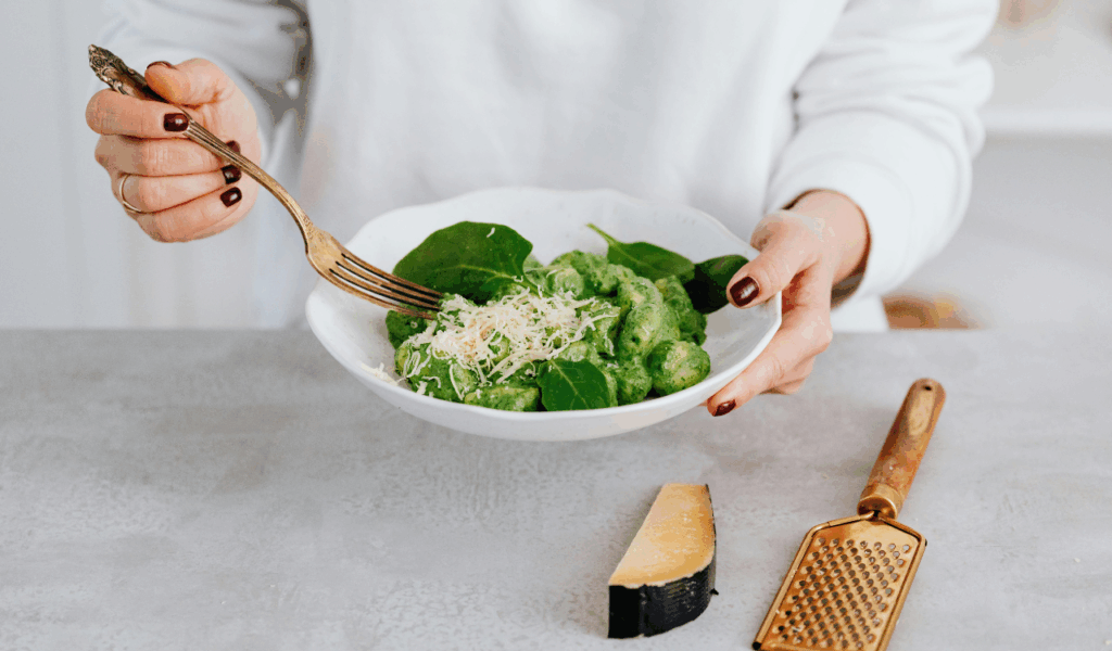 Gnocchi with Pesto-Pea & Bacon Bits
