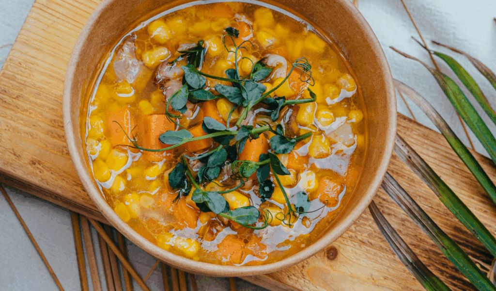 Curried Sweet Corn & Basil Spring Soup