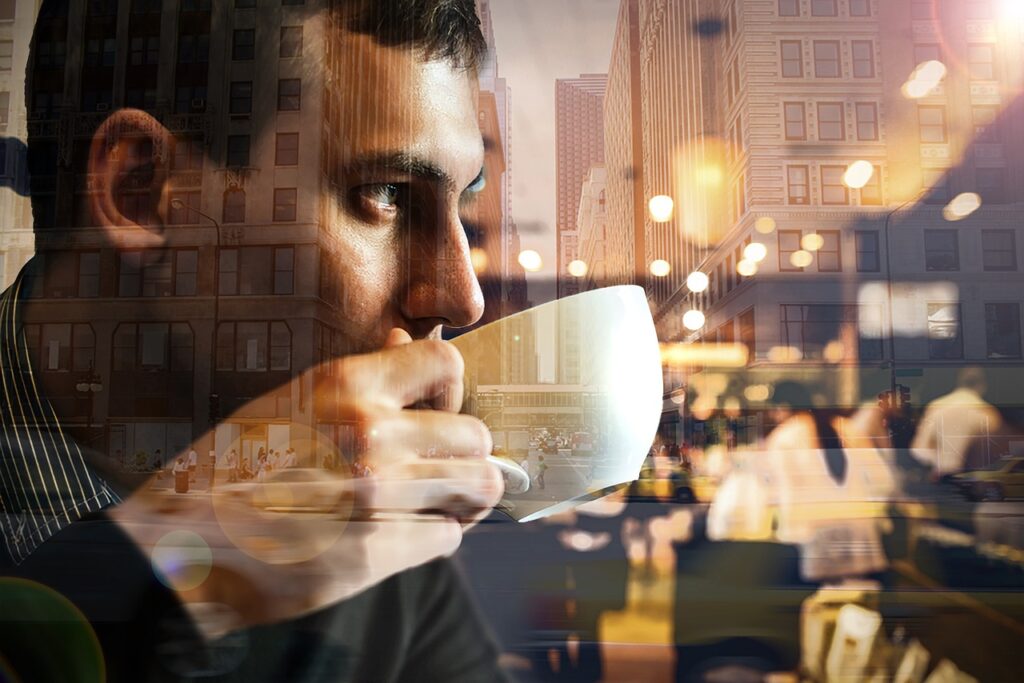 Man drinking coffee