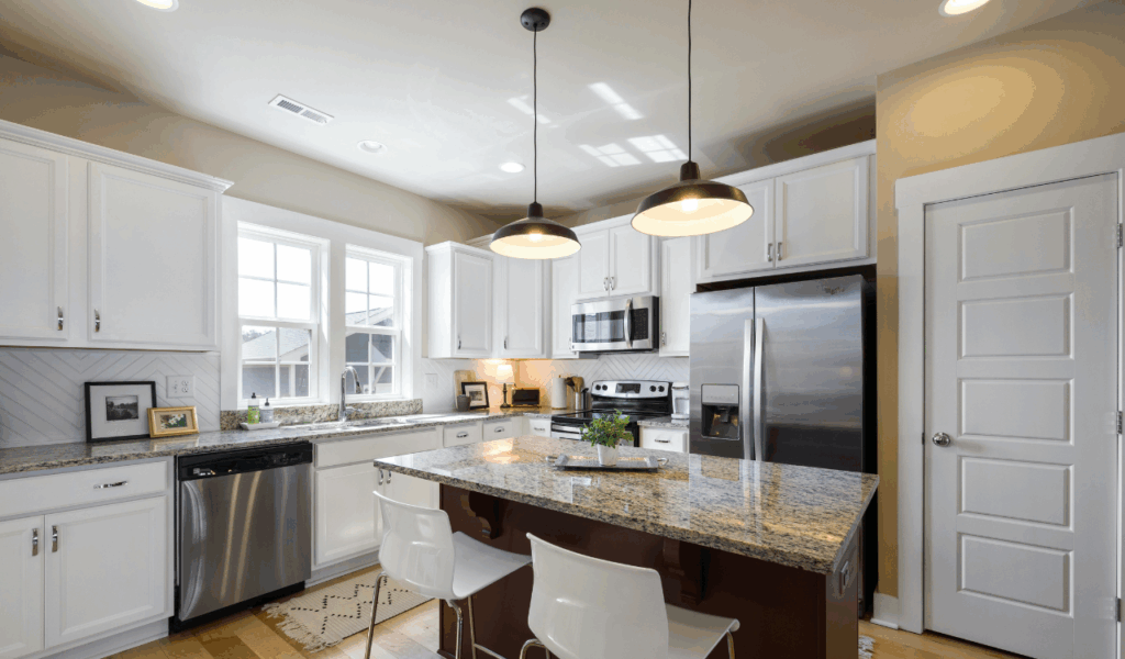 Linear Suspension Lights Above Dining or Island Areas