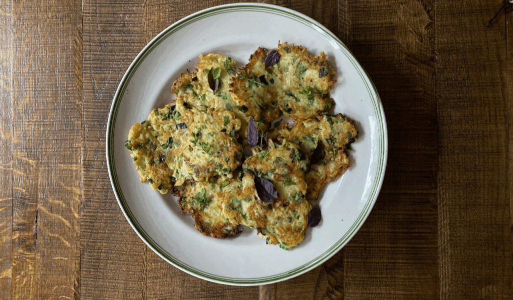 Baked Zucchini Fritters with Yogurt-Herb Dip