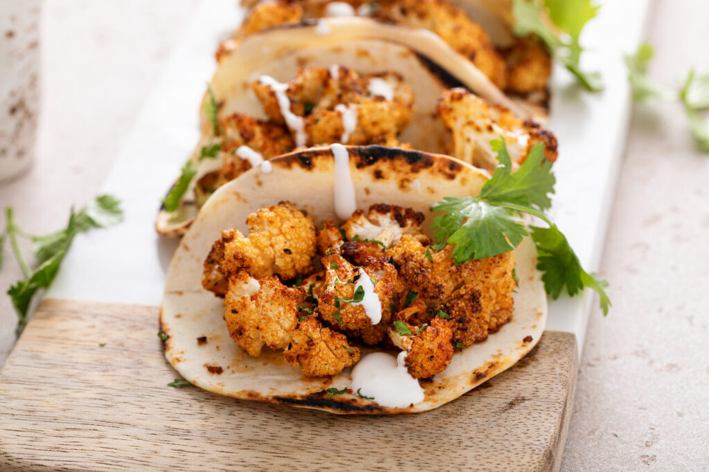 Roasted Cauliflower and Lentil Tacos with Creamy Chipotle Sauce