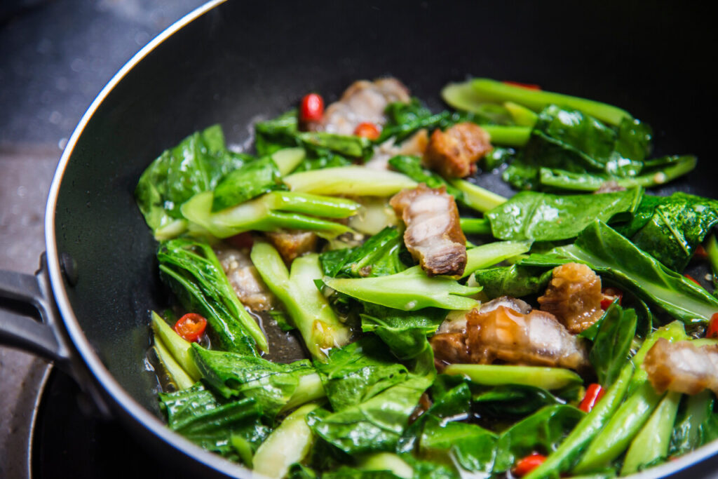 Pork and Bok Choy Stir Fry with Sesame Soy Dressing