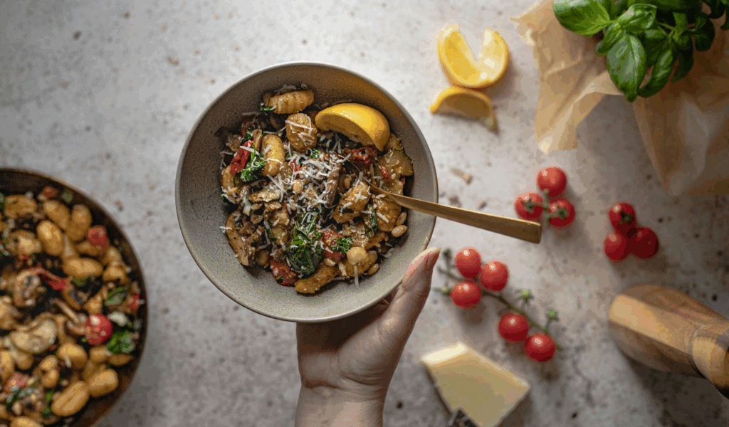 Gnocchi with Creamy Mushroom & Spinach Sauce