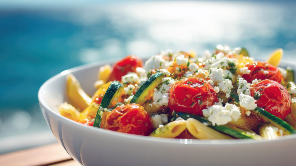 Mediterranean Pasta with Tomatoes, Spinach, and Feta