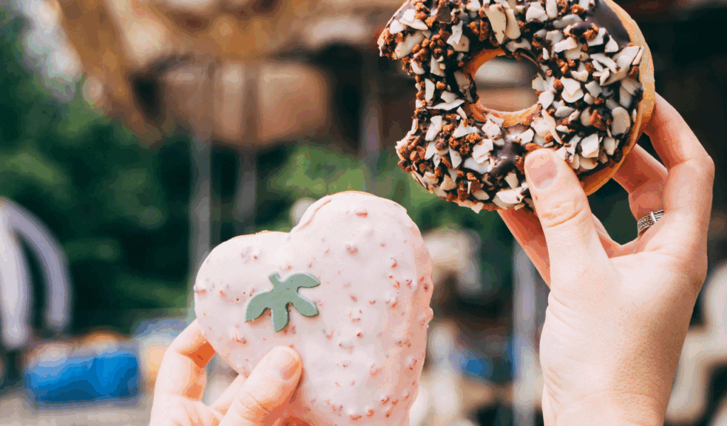 Heart shaped donuts dusted with sugar