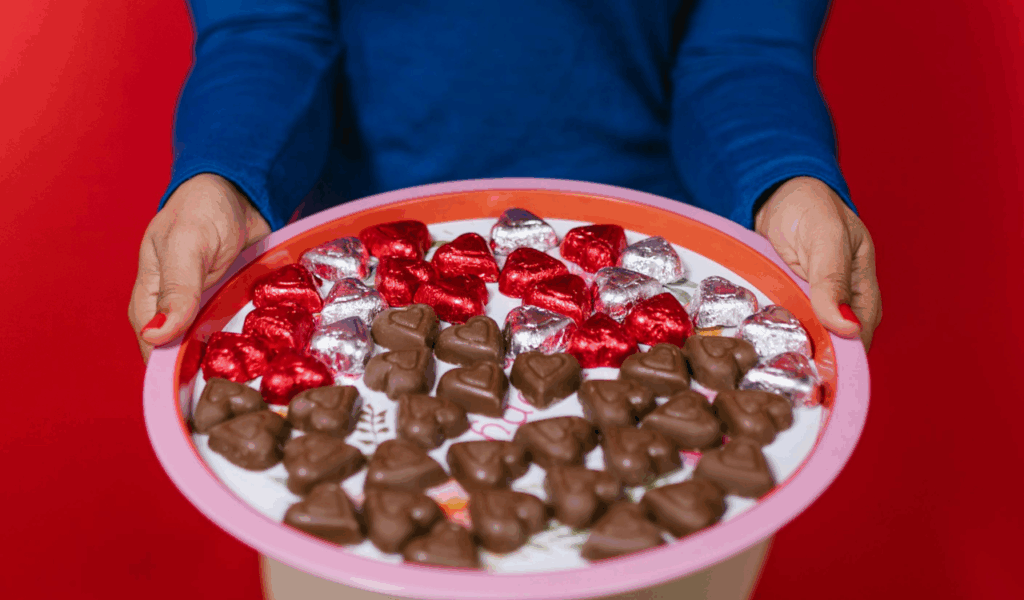 Heart shaped chocolates filled with caramel