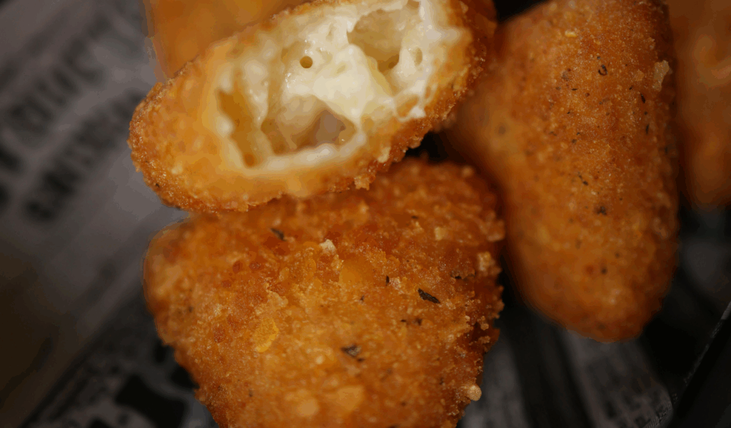 Heart shaped fried mozzarella bites