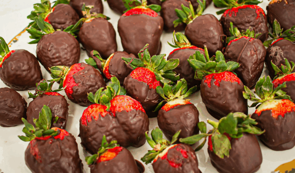 Strawberry dipped hearts coated in chocolate