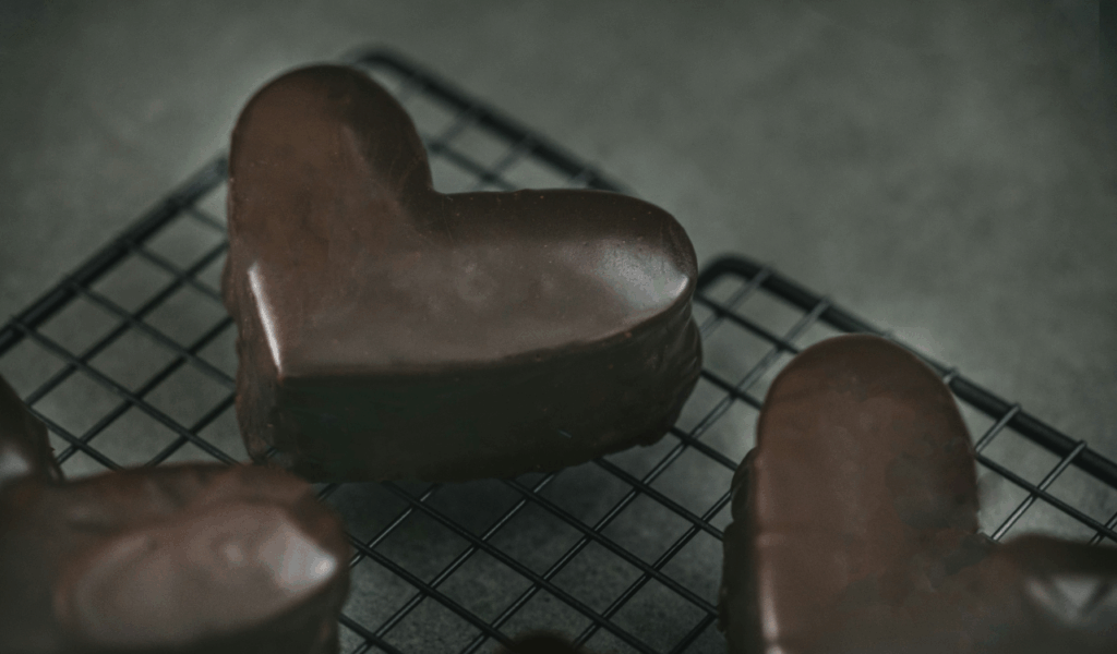 Heart shaped brownies dusted with powdered sugar