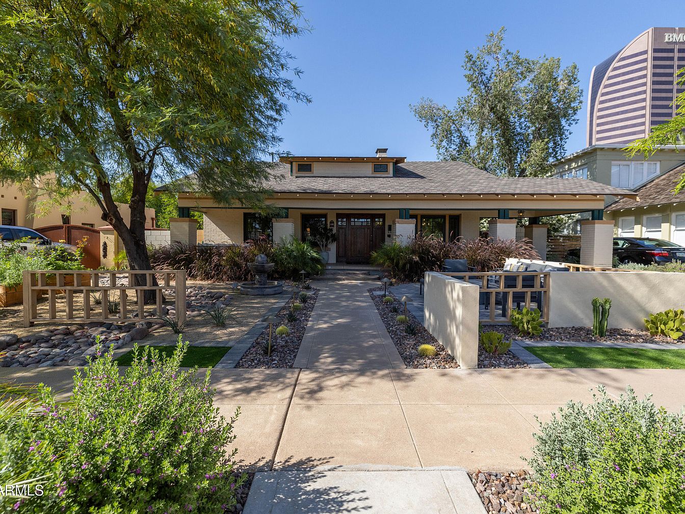 Discover a 1924 Bungalow in Phoenix, Arizona, Featuring Frank Lloyd Wright Influences, Exquisite Details, and a Backyard
