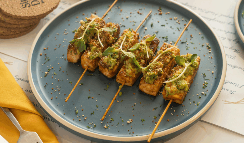 Pressed tofu seared until crisp like cutlets