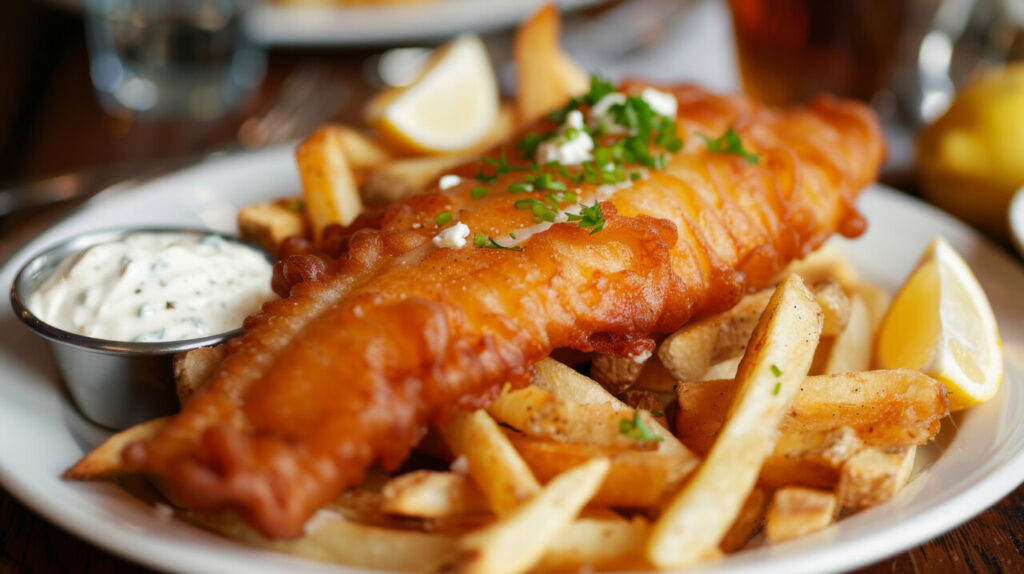 fish and chips with tartar sauce