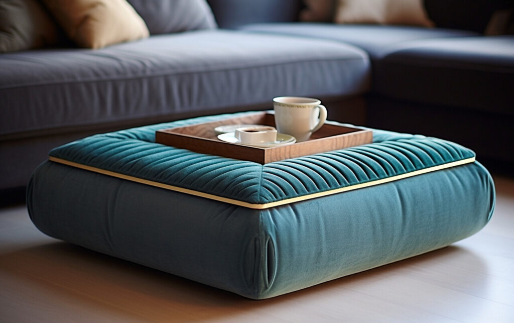 Tray On An Ottoman Or Upholstered Stool
