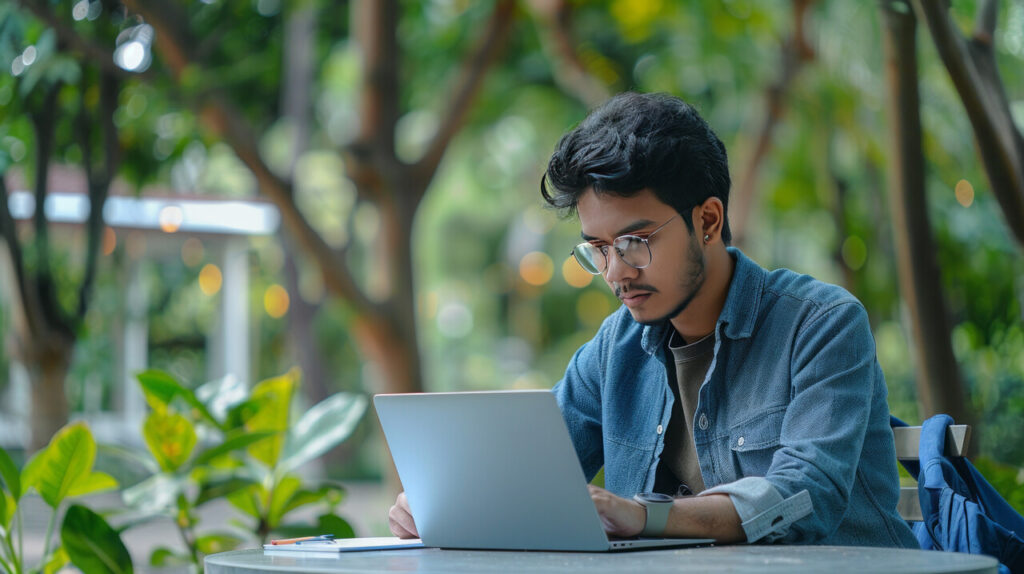 Young man using laptop