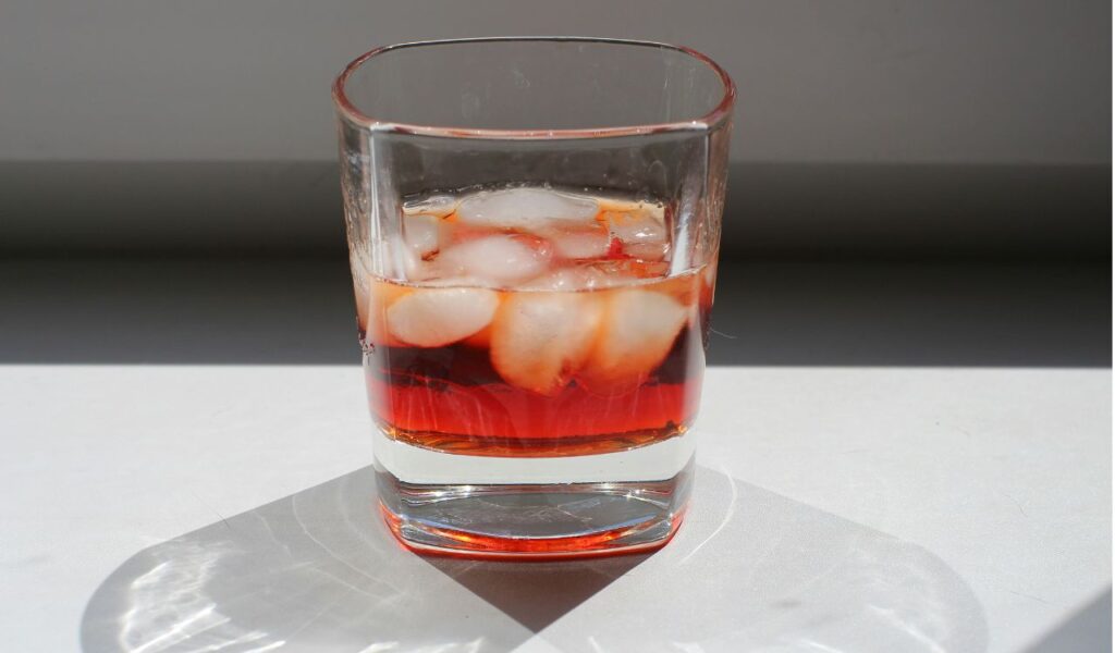 Drink on a table with ice cubes